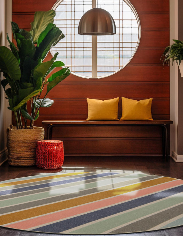 Multicolor 3' 3 x 3' 3 Lotus Round Area Rug 100% Polypropylene Modern Contemporary Colorful Carpet Easy Clean for Living Room, Kitchen, Dining, Office for Sale at Rug Engine