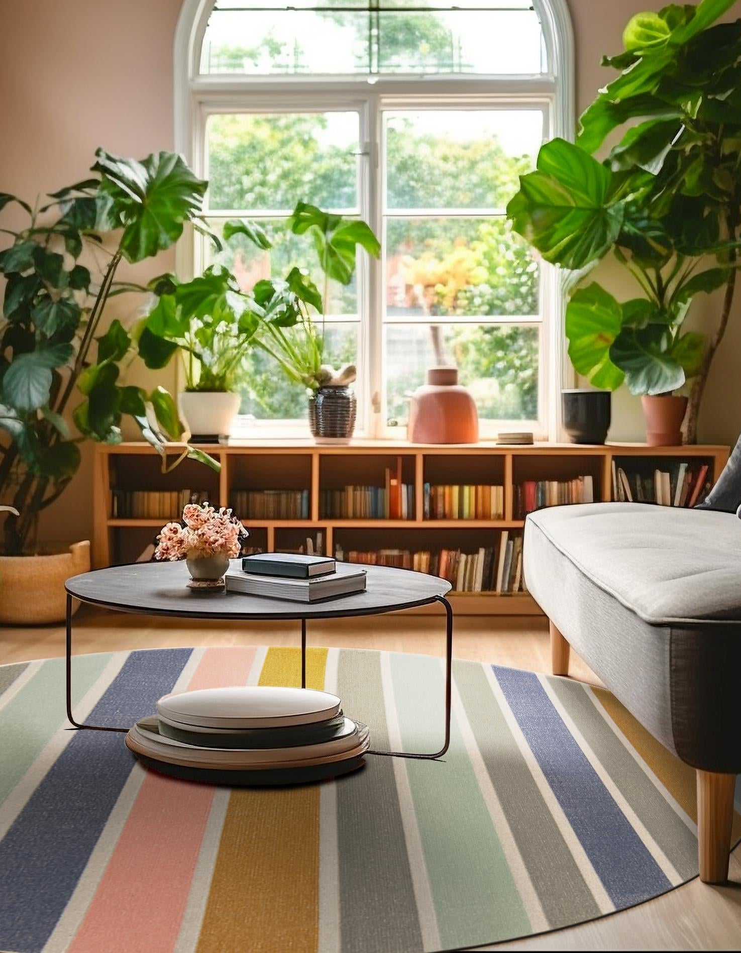 Multicolor 3' 3 x 3' 3 Lotus Round Area Rug 100% Polypropylene Modern Contemporary Colorful Carpet Easy Clean for Living Room, Kitchen, Dining, Office for Sale at Rug Engine