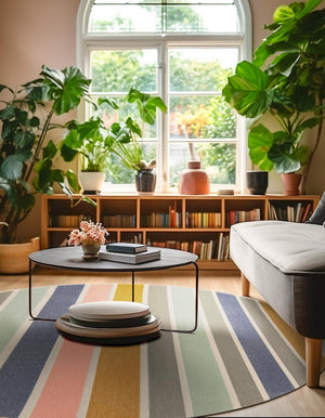 Multicolor 3' 3 x 3' 3 Lotus Round Area Rug 100% Polypropylene Modern Contemporary Colorful Carpet Easy Clean for Living Room, Kitchen, Dining, Office for Sale at Rug Engine