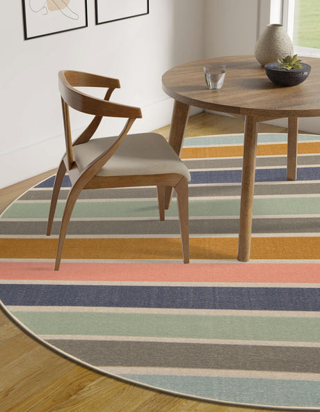 Multicolor 3' 3 x 3' 3 Lotus Round Area Rug 100% Polypropylene Modern Contemporary Colorful Carpet Easy Clean for Living Room, Kitchen, Dining, Office for Sale at Rug Engine