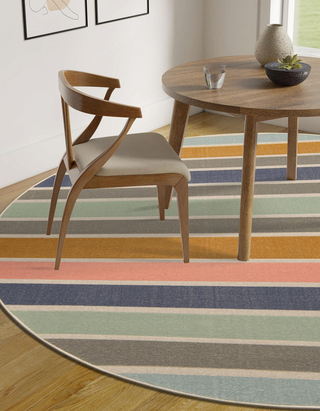 Multicolor 3' 3 x 3' 3 Lotus Round Area Rug 100% Polypropylene Modern Contemporary Colorful Carpet Easy Clean for Living Room, Kitchen, Dining, Office for Sale at Rug Engine