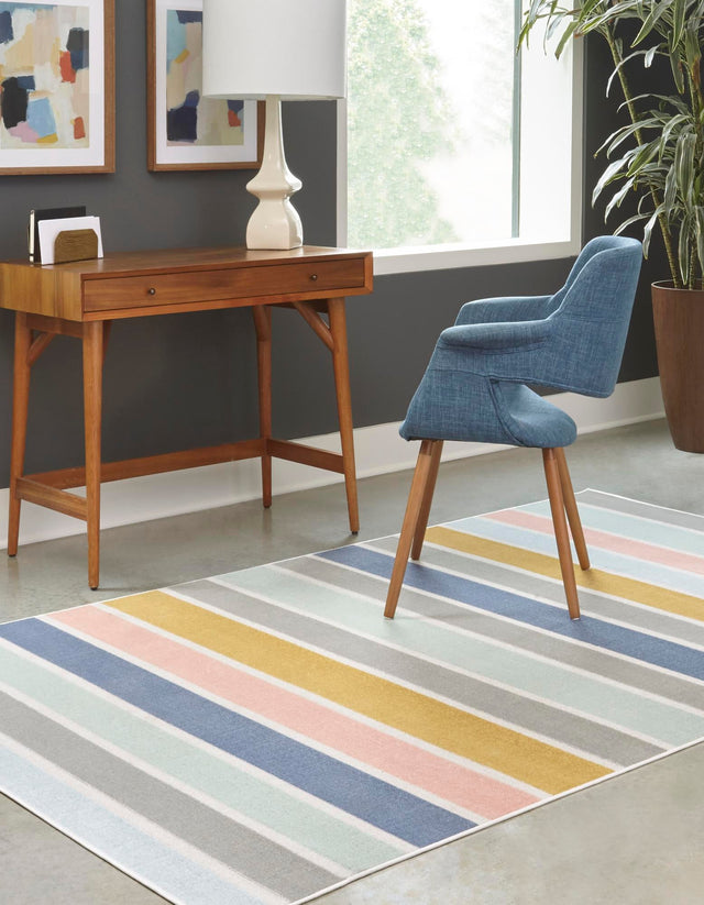 Multicolor 4' x 6' Lotus Rectangle Area Rug 100% Polypropylene Modern Contemporary Colorful Carpet Easy Clean for Living Room, Kitchen, Dining, Office for Sale at Rug Engine