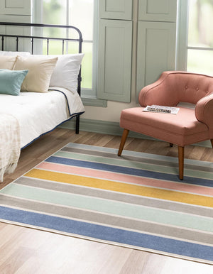 Multicolor 5' x 5' Lotus Square Area Rug 100% Polypropylene Modern Contemporary Colorful Carpet Easy Clean for Living Room, Kitchen, Dining, Office for Sale at Rug Engine