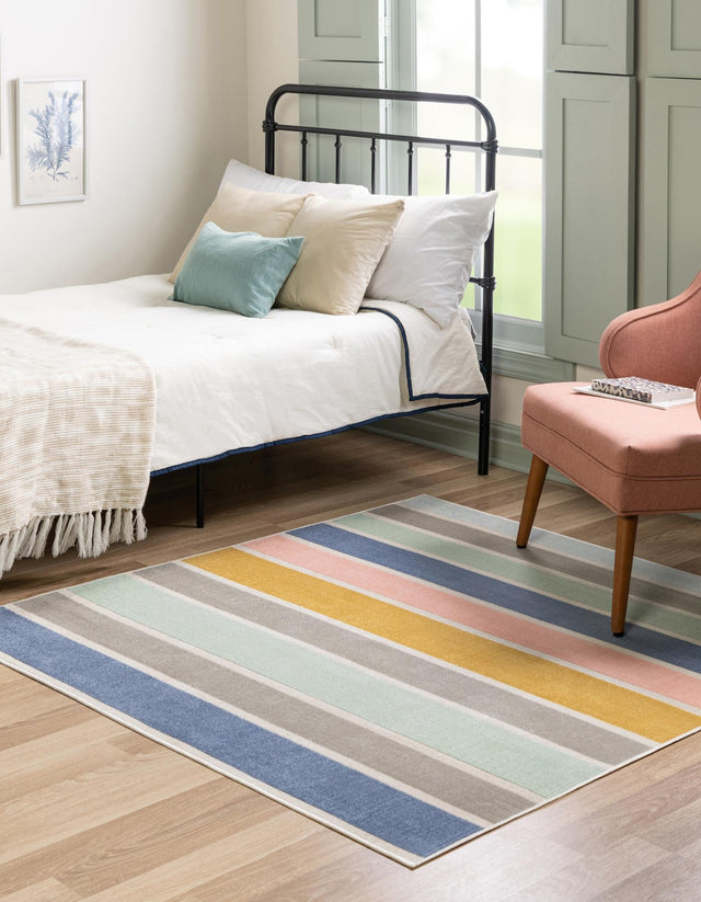 Multicolor 5' x 5' Lotus Square Area Rug 100% Polypropylene Modern Contemporary Colorful Carpet Easy Clean for Living Room, Kitchen, Dining, Office for Sale at Rug Engine