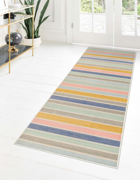 Multicolor 2' x 10' Lotus Runner Area Rug 100% Polypropylene Modern Contemporary Colorful Carpet Easy Clean for Living Room, Kitchen, Dining, Office for Sale at Rug Engine