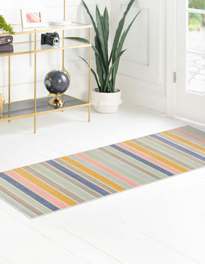 Multicolor 2' x 10' Lotus Runner Area Rug 100% Polypropylene Modern Contemporary Colorful Carpet Easy Clean for Living Room, Kitchen, Dining, Office for Sale at Rug Engine
