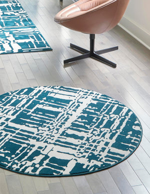 Teal 4' x 4' Vince Camuto Round Area Rug Durable Easy Clean Modern Carpet for Unique Home Interior Decorating for Sale at Rug Engine
