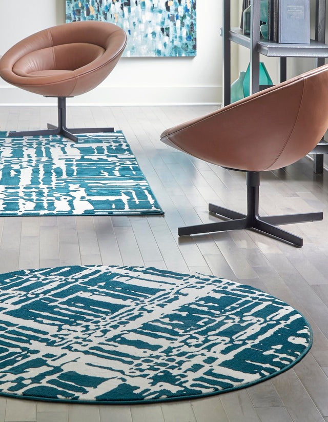 Teal 4' x 4' Vince Camuto Round Area Rug Durable Easy Clean Modern Carpet for Unique Home Interior Decorating for Sale at Rug Engine