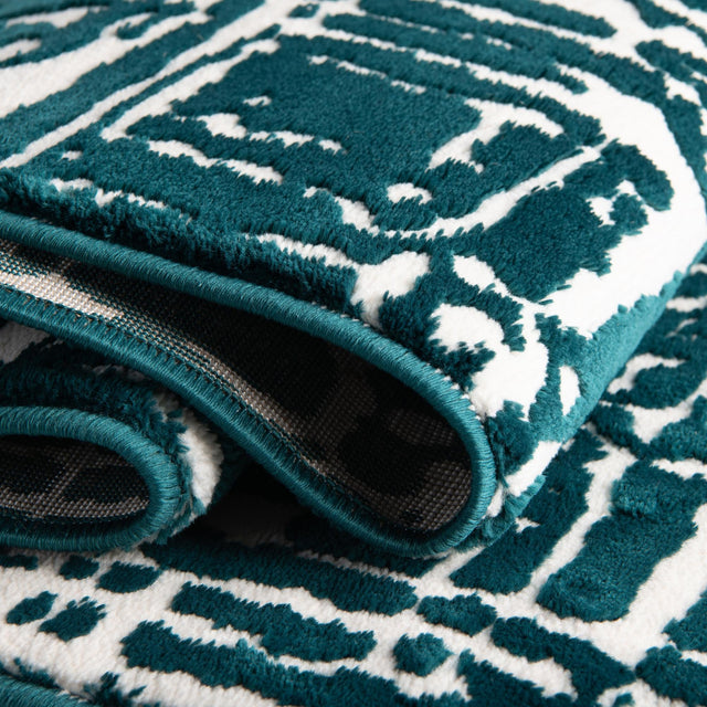 Teal 4' x 4' Vince Camuto Round Area Rug Durable Easy Clean Modern Carpet for Unique Home Interior Decorating for Sale at Rug Engine