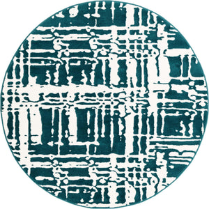 Teal 4' x 4' Vince Camuto Round Area Rug Durable Easy Clean Modern Carpet for Unique Home Interior Decorating for Sale at Rug Engine