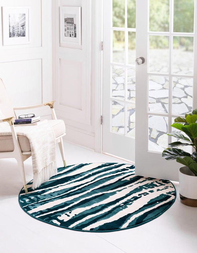 Teal 4' x 4' Vince Camuto Round Area Rug Durable Easy Clean Modern Carpet for Unique Home Interior Decorating for Sale at Rug Engine
