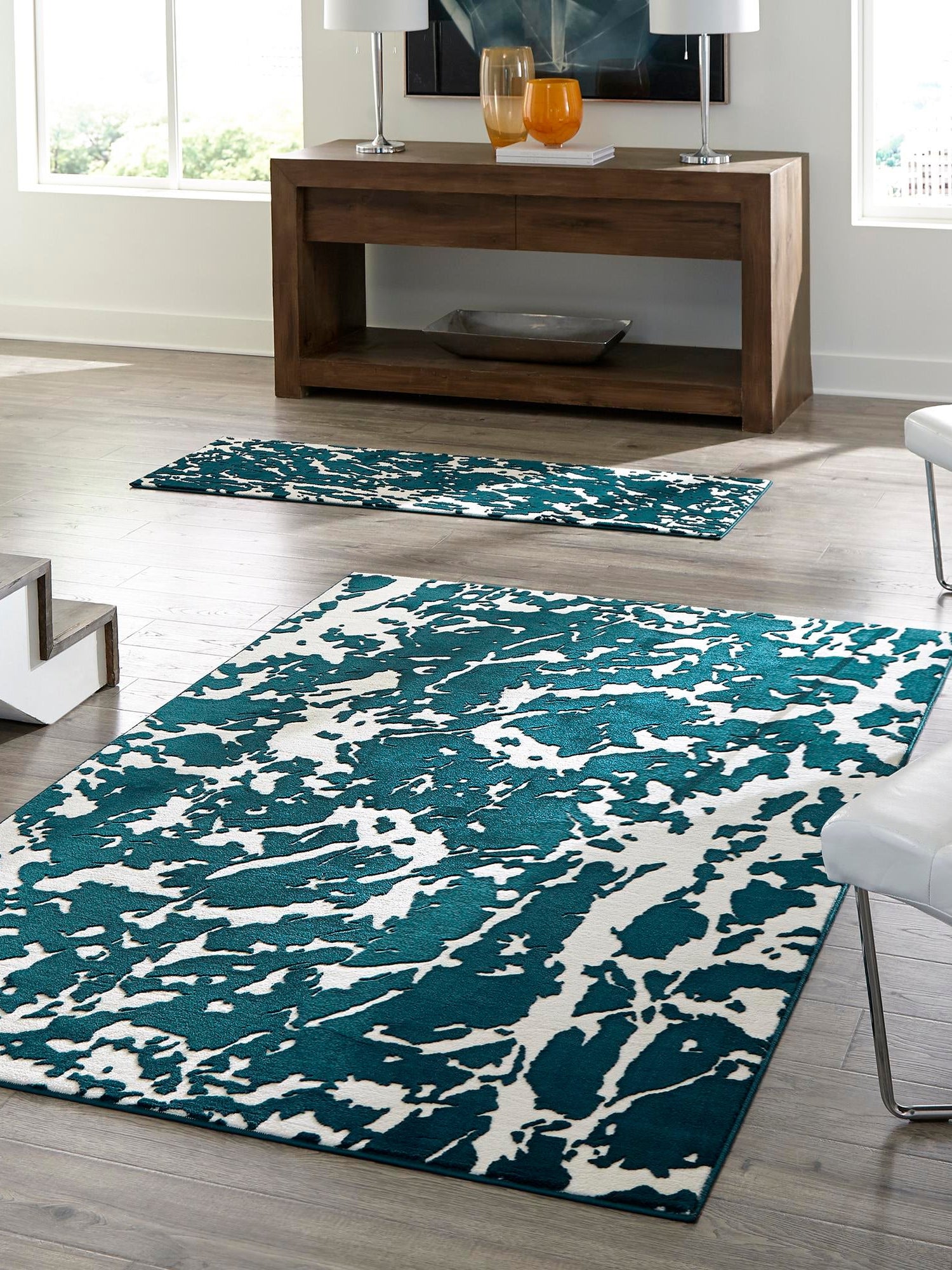 Teal 7' 10 x 10' Vince Camuto Rectangle Area Rug Durable Easy Clean Modern Carpet for Unique Home Interior Decorating for Sale at Rug Engine