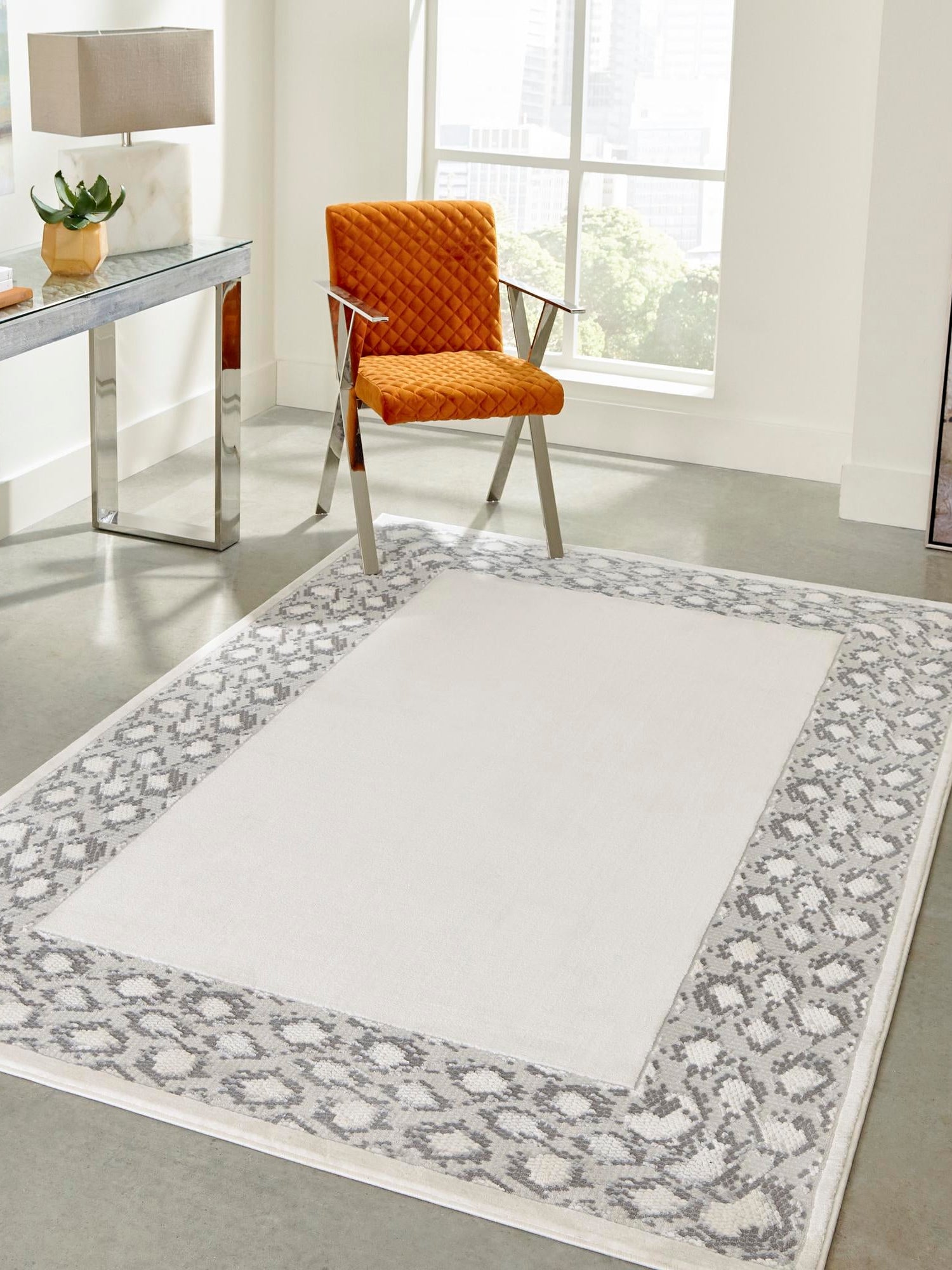 White 9' x 12' Vince Camuto Rectangle Area Rug Durable Easy Clean Modern Carpet for Unique Home Interior Decorating for Sale at Rug Engine
