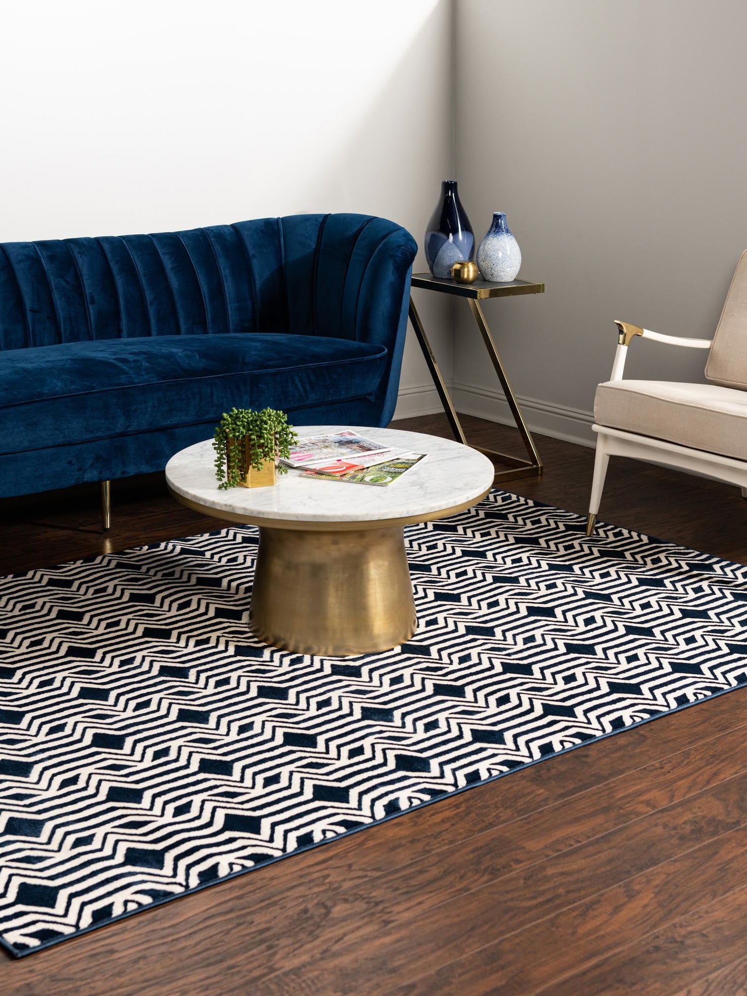 Navy Blue 5' 3 x 8' Vince Camuto Rectangle Area Rug Durable Easy Clean Modern Carpet for Unique Home Interior Decorating for Sale at Rug Engine