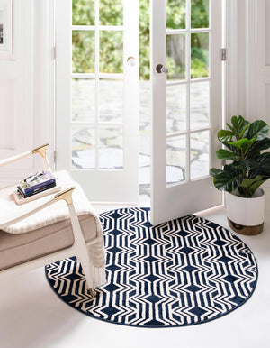 Navy Blue 4' x 4' Vince Camuto Round Area Rug Durable Easy Clean Modern Carpet for Unique Home Interior Decorating for Sale at Rug Engine