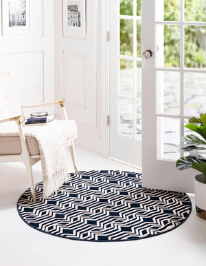 Navy Blue 4' x 4' Vince Camuto Round Area Rug Durable Easy Clean Modern Carpet for Unique Home Interior Decorating for Sale at Rug Engine