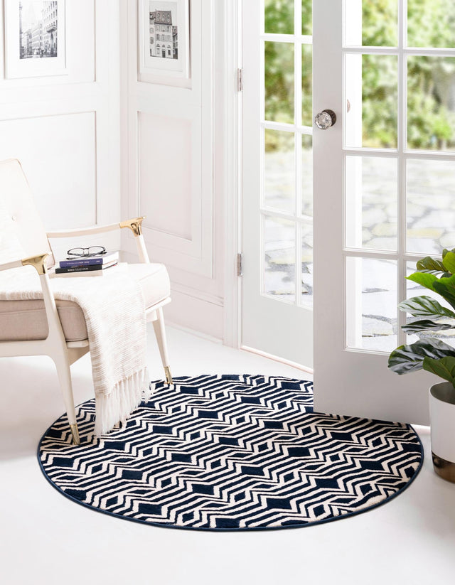 Navy Blue 4' x 4' Vince Camuto Round Area Rug Durable Easy Clean Modern Carpet for Unique Home Interior Decorating for Sale at Rug Engine