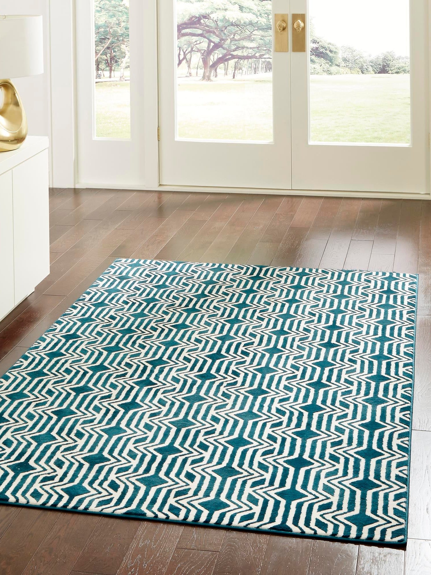 Teal 5' 3 x 8' Vince Camuto Rectangle Area Rug Durable Easy Clean Modern Carpet for Unique Home Interior Decorating for Sale at Rug Engine