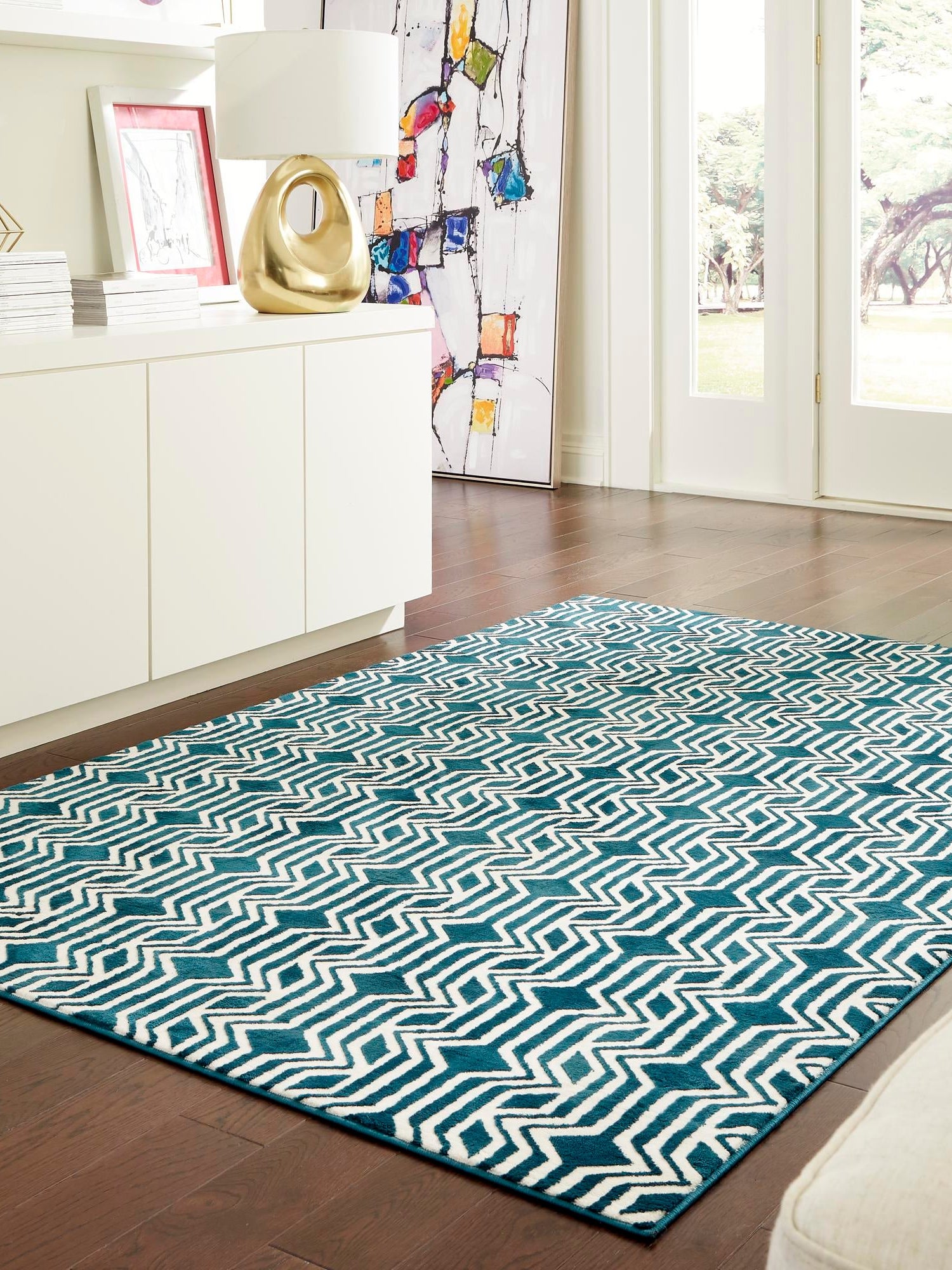 Teal 5' 3 x 8' Vince Camuto Rectangle Area Rug Durable Easy Clean Modern Carpet for Unique Home Interior Decorating for Sale at Rug Engine