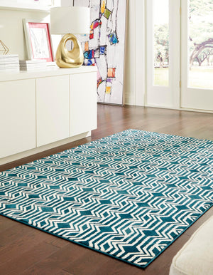 Teal 5' 3 x 8' Vince Camuto Rectangle Area Rug Durable Easy Clean Modern Carpet for Unique Home Interior Decorating for Sale at Rug Engine