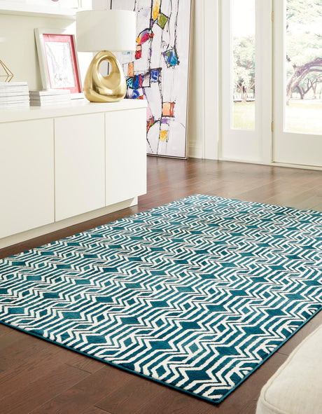 Teal 5' 3 x 8' Vince Camuto Rectangle Area Rug Durable Easy Clean Modern Carpet for Unique Home Interior Decorating for Sale at Rug Engine