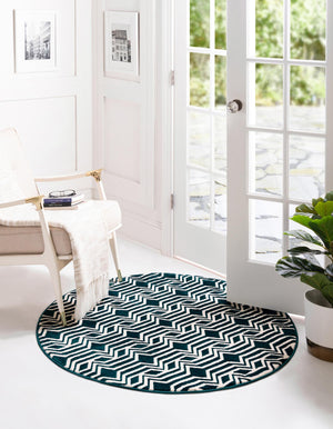 Teal 4' x 4' Vince Camuto Round Area Rug Durable Easy Clean Modern Carpet for Unique Home Interior Decorating for Sale at Rug Engine