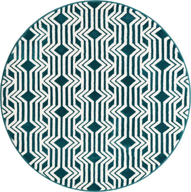 Teal 4' x 4' Vince Camuto Round Area Rug Durable Easy Clean Modern Carpet for Unique Home Interior Decorating for Sale at Rug Engine