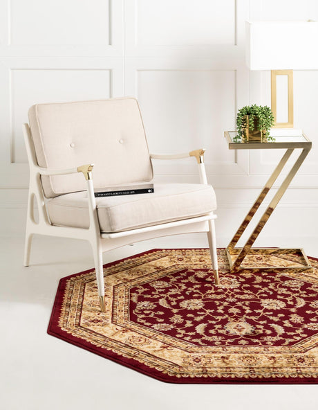 Red 5' 3 x 5' 3 Voyage Octagon Area Rug Persian Inspired Classic Traditional Design Durable Carpet Mat for Home Interior Design for Sale at Rug Engine