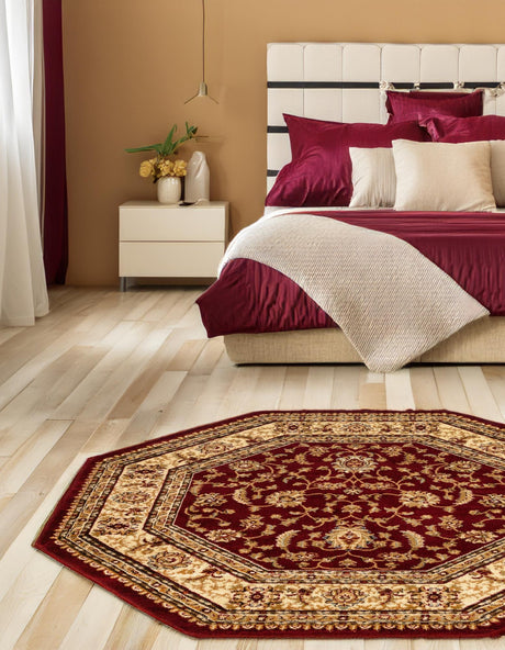 Red 5' 3 x 5' 3 Voyage Octagon Area Rug Persian Inspired Classic Traditional Design Durable Carpet Mat for Home Interior Design for Sale at Rug Engine