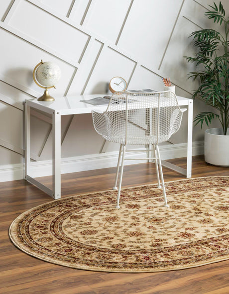 Cream 7' 10 x 10' Voyage Oval Area Rug Persian Inspired Classic Traditional Design Durable Carpet Mat for Home Interior Design for Sale at Rug Engine