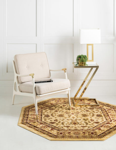 Cream 7' 10 x 7' 10 Voyage Octagon Area Rug Persian Inspired Classic Traditional Design Durable Carpet Mat for Home Interior Design for Sale at Rug Engine