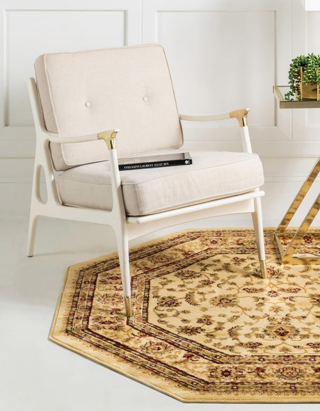 Cream 7' 10 x 7' 10 Voyage Octagon Area Rug Persian Inspired Classic Traditional Design Durable Carpet Mat for Home Interior Design for Sale at Rug Engine