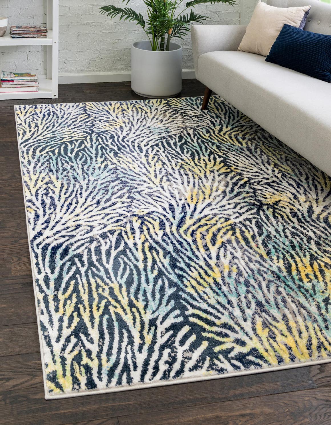 Blue 9' x 12' Ariel Rectangle Area Rug 70% Polypropylene & 30% Polyester Easy Clean Living Room Bedroom Dining Office Carpet for Sale at Rug Engine