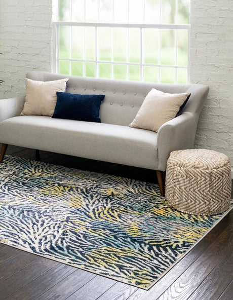 Blue 5' 3 x 8' Ariel Rectangle Area Rug 70% Polypropylene & 30% Polyester Easy Clean Living Room Bedroom Dining Office Carpet for Sale at Rug Engine