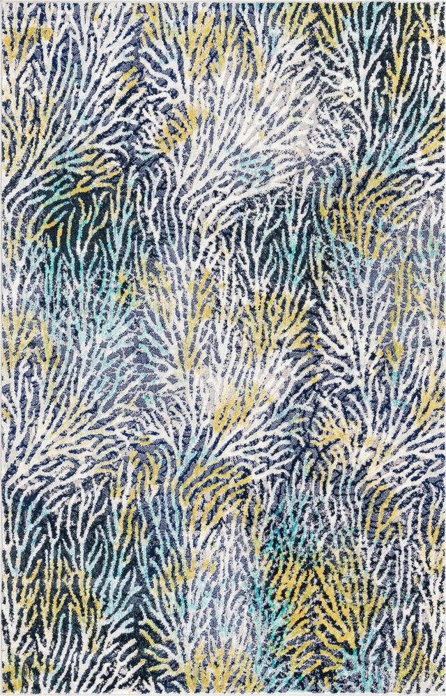 Blue 5' 3 x 8' Ariel Rectangle Area Rug 70% Polypropylene & 30% Polyester Easy Clean Living Room Bedroom Dining Office Carpet for Sale at Rug Engine