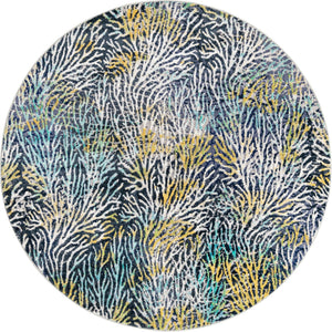 Blue 7' x 7' Ariel Round Area Rug 70% Polypropylene & 30% Polyester Easy Clean Living Room Bedroom Dining Office Carpet for Sale at Rug Engine