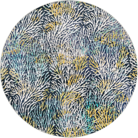 Blue 7' x 7' Ariel Round Area Rug 70% Polypropylene & 30% Polyester Easy Clean Living Room Bedroom Dining Office Carpet for Sale at Rug Engine