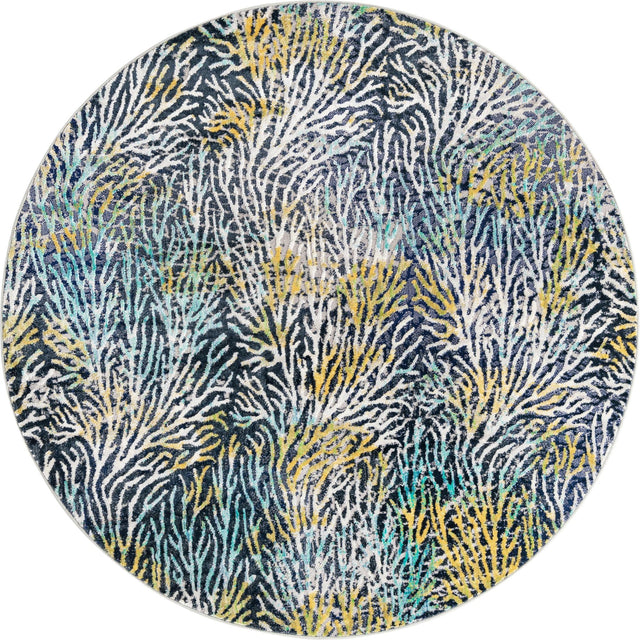 Blue 7' x 7' Ariel Round Area Rug 70% Polypropylene & 30% Polyester Easy Clean Living Room Bedroom Dining Office Carpet for Sale at Rug Engine