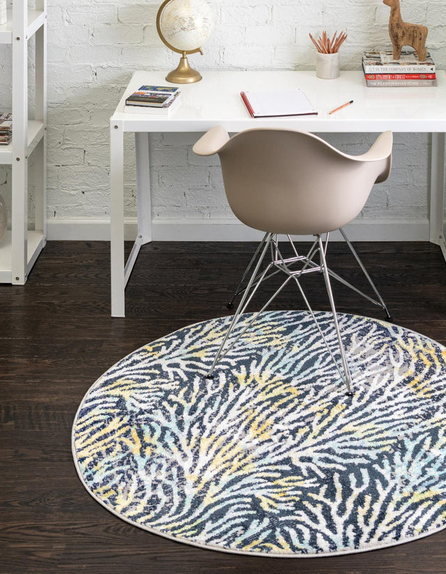 Blue 7' x 7' Ariel Round Area Rug 70% Polypropylene & 30% Polyester Easy Clean Living Room Bedroom Dining Office Carpet for Sale at Rug Engine