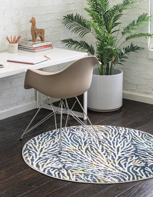 Blue 7' x 7' Ariel Round Area Rug 70% Polypropylene & 30% Polyester Easy Clean Living Room Bedroom Dining Office Carpet for Sale at Rug Engine