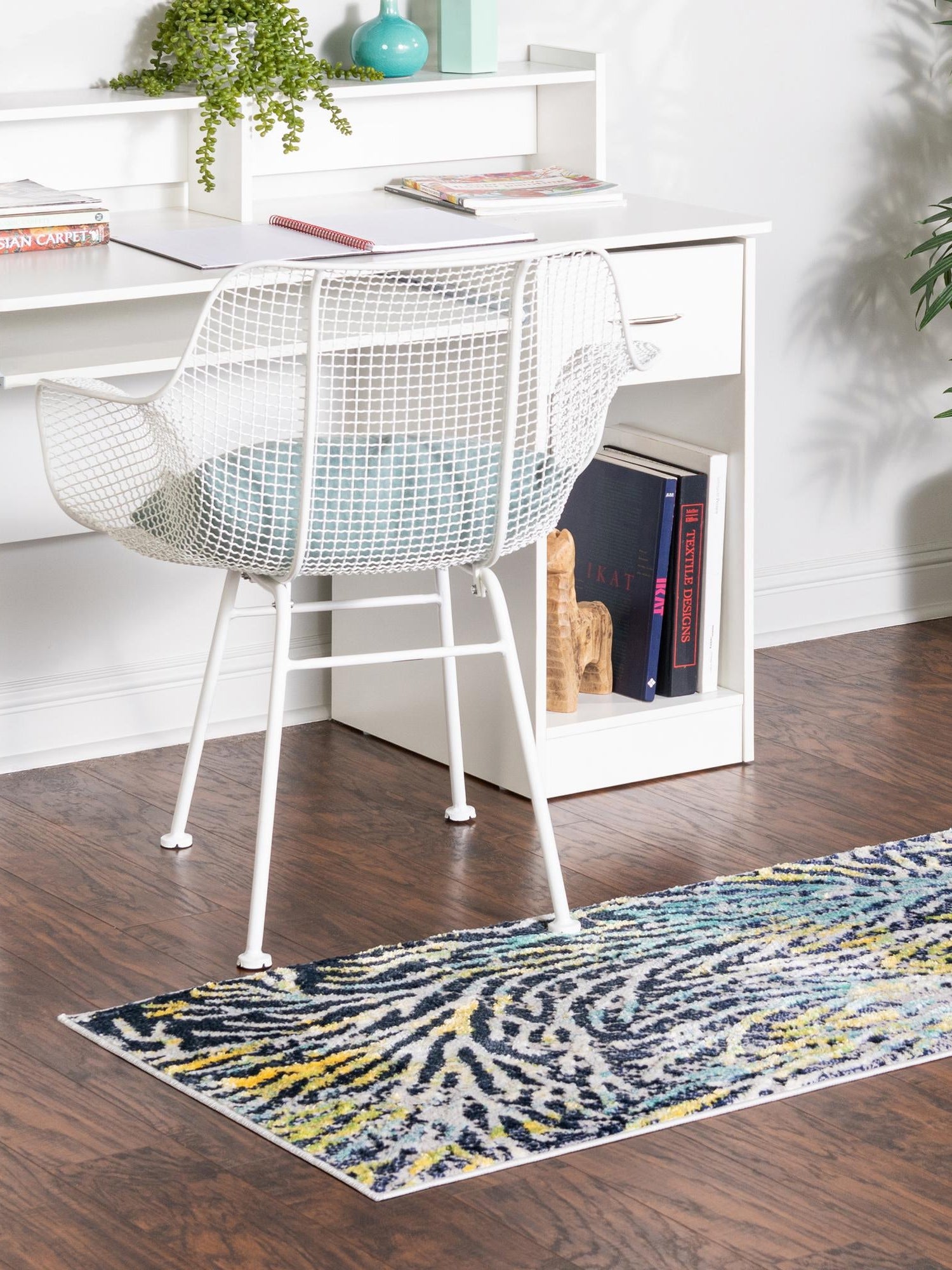 Blue 2' x 6' Ariel Runner Area Rug 70% Polypropylene & 30% Polyester Easy Clean Living Room Bedroom Dining Office Carpet for Sale at Rug Engine