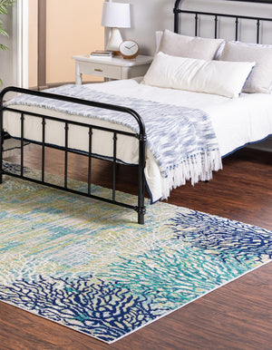 Blue 9' x 12' Ariel Rectangle Area Rug 70% Polypropylene & 30% Polyester Easy Clean Living Room Bedroom Dining Office Carpet for Sale at Rug Engine