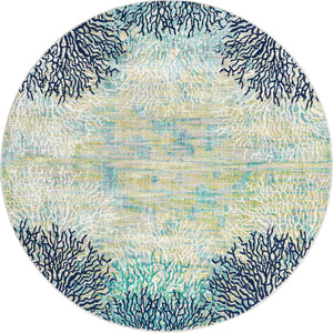 Blue 7' x 7' Ariel Round Area Rug 70% Polypropylene & 30% Polyester Easy Clean Living Room Bedroom Dining Office Carpet for Sale at Rug Engine
