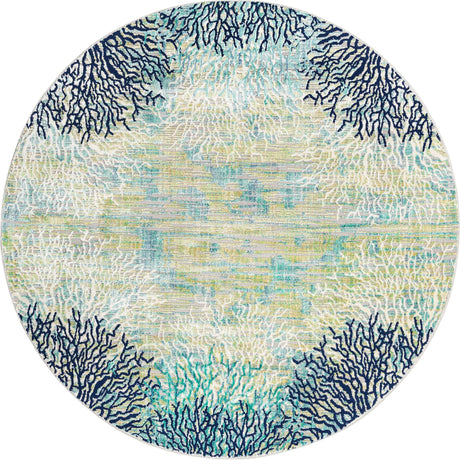 Blue 7' x 7' Ariel Round Area Rug 70% Polypropylene & 30% Polyester Easy Clean Living Room Bedroom Dining Office Carpet for Sale at Rug Engine