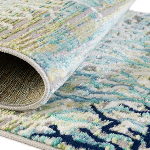 Blue 7' x 7' Ariel Round Area Rug 70% Polypropylene & 30% Polyester Easy Clean Living Room Bedroom Dining Office Carpet for Sale at Rug Engine