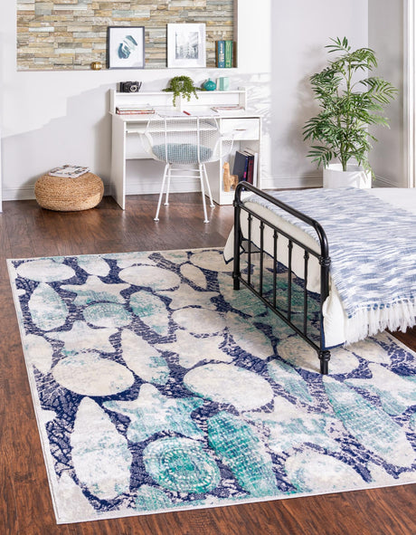 Blue 1' 4 x 1' 4 Ariel Sample Area Rug 70% Polypropylene & 30% Polyester Easy Clean Living Room Bedroom Dining Office Carpet for Sale at Rug Engine