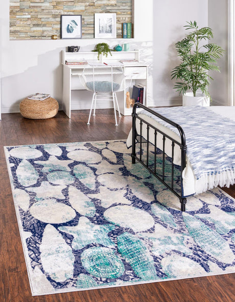 Blue 6' x 9' Ariel Rectangle Area Rug 70% Polypropylene & 30% Polyester Easy Clean Living Room Bedroom Dining Office Carpet for Sale at Rug Engine