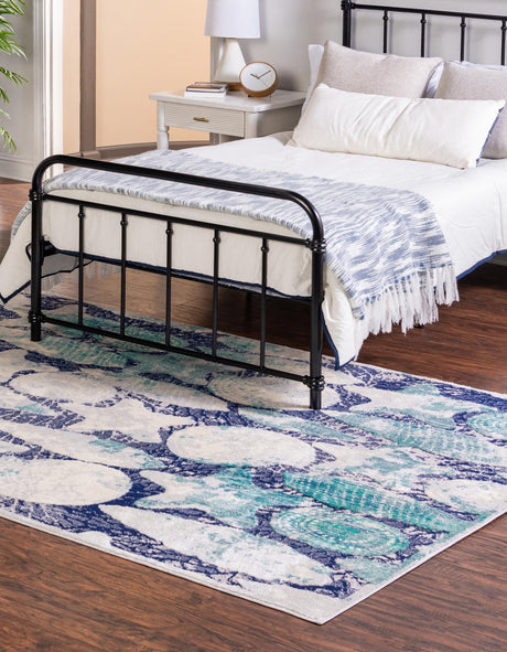 Blue 6' x 9' Ariel Rectangle Area Rug 70% Polypropylene & 30% Polyester Easy Clean Living Room Bedroom Dining Office Carpet for Sale at Rug Engine