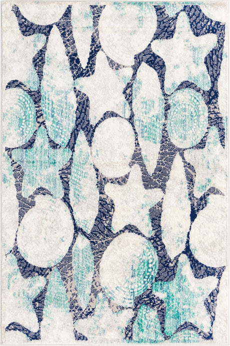 Blue 4' x 6' Ariel Rectangle Area Rug 70% Polypropylene & 30% Polyester Easy Clean Living Room Bedroom Dining Office Carpet for Sale at Rug Engine
