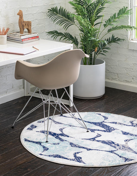 Blue 4' x 4' Ariel Round Area Rug 70% Polypropylene & 30% Polyester Easy Clean Living Room Bedroom Dining Office Carpet for Sale at Rug Engine